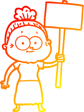 Bir insan tarafından çizilmiş mutlu, yaşlı bir kadının sıcak çizgi çizimi.