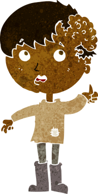 Bir insan tarafından çizilmiş kafasında büyüme olan çizgi film çocuğu.