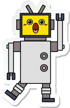 Bir insan tarafından çizilmiş şirin çizgi film robotunun çıkartması.