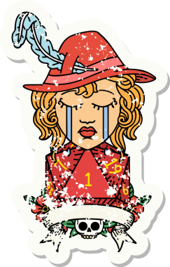 Bir insan ozan karakterinin insan tarafından çizilmiş grunge sticker 'ı.