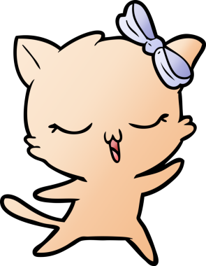 Bir insan tarafından çizilmiş kafasında yay olan dans eden bir kedi.