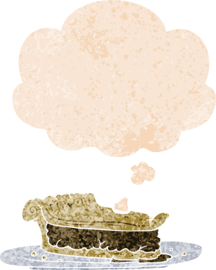 Düşünce baloncuklu çizgi film etli turta grunge sıkıntılı retro dokuma tarzı bir insan tarafından çizilmiş