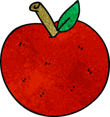 Bir insan tarafından çizilmiş tuhaf bir çizgi film elması.