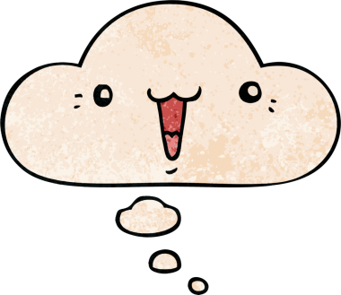 Bir insan tarafından çizilmiş grunge doku tarzında düşünce baloncuğu olan sevimli çizgi film yüzü.