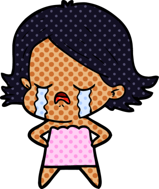 Bir insan tarafından çizilmiş ağlayan çizgi film kızı.