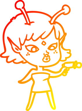 Bir insan tarafından çizilmiş güzel bir uzaylı kız çizgi çizimi.