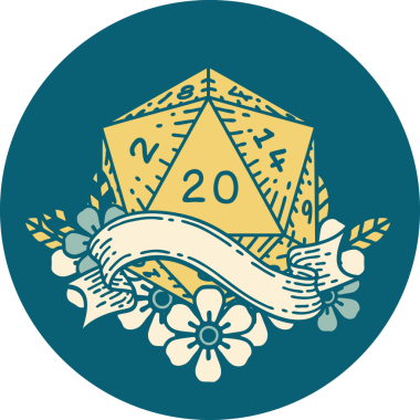 Retro Dövme Biçimi Doğal 20 D20 zar bir insan tarafından çizildi