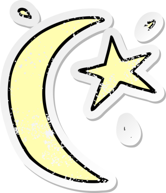 El çizimi hüzünlü Ay karikatürü ve bir insan tarafından çizilmiş bir yıldız.