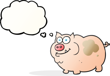 Bir insan tarafından çizilmiş serbest çizim balon çizgi film domuzu.