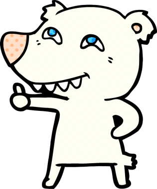 Karikatür kutup ayısı bir insan tarafından çizilmiş işaret veriyor.