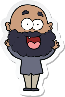 Bir insan tarafından çizilmiş sakallı çılgın mutlu bir adamın çıkartması.