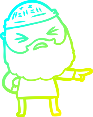 Bir insan tarafından çizilmiş sakallı bir çizgi film karakteri.