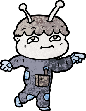 Bir insan tarafından çizilmiş dost canlısı çizgi film uzay adamı.