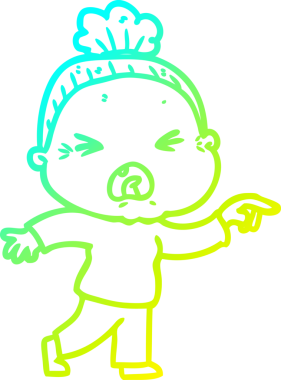 Bir insan tarafından çizilmiş kızgın yaşlı bir kadının soğuk çizgi çizimi.