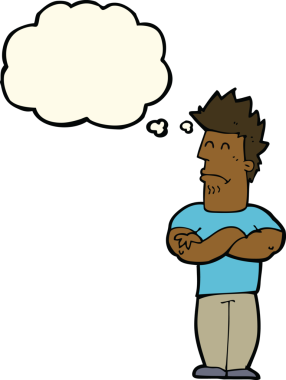 Bir insan tarafından çizilmiş düşünce baloncuğu olan somurtkan bir adam.