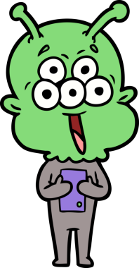 Bir insan tarafından çizilmiş mutlu bir uzaylı çizgi filmi.