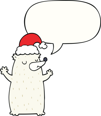 Bir insan tarafından çizilmiş konuşma baloncuğu olan şirin bir çizgi film Noel ayısı.