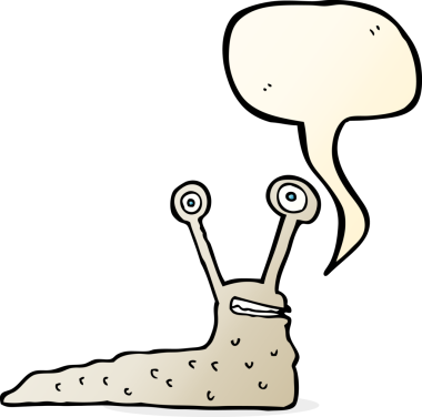 Bir insan tarafından çizilmiş konuşma baloncuklu çizgi film sümüklüböceği.