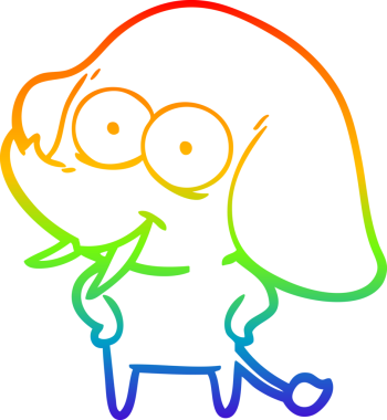 Gökkuşağı gradyanı çizimi bir insan tarafından çizilmiş mutlu bir filin çizimi