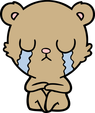 Bir insan tarafından çizilmiş ağlayan çizgi film ayısı.