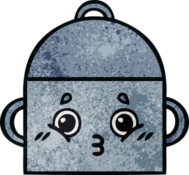 Bir insan tarafından çizilmiş yemek tenceresinin retro grunge desenli karikatürü