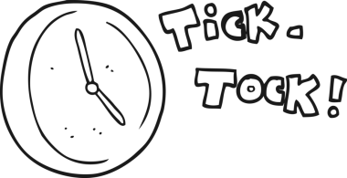 Bir insan tarafından çizilmiş siyah beyaz çizgi film saati.