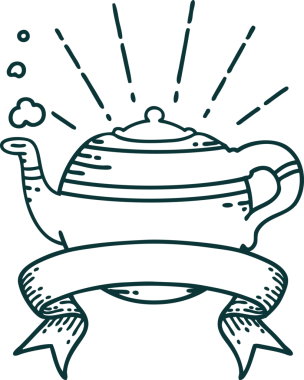 Bir insan tarafından çizilmiş dövmeli buharlı çaydanlık.