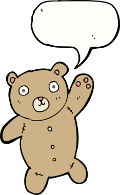 Bir insan tarafından çizilmiş konuşma baloncuklu şirin oyuncak ayı.