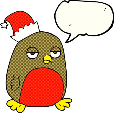 El yazısıyla çizilmiş çizgi roman konuşma balonu, noel robin, bir insan tarafından çizilmiş Noel şapkası.