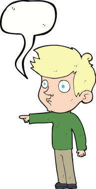 Bir insan tarafından çizilmiş konuşma balonu olan çizgi film çocuğu.