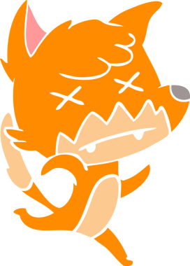 Bir insan tarafından çizilmiş düz renk çizgi film şaşı tilki