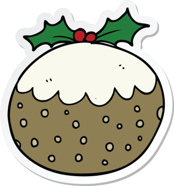 Bir insan tarafından çizilmiş Noel pudinginin çıkartması.