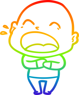 Gökkuşağı gradyan çizgi çizimi. Bir insan tarafından çizilmiş kel adam diye bağıran çizgi film.