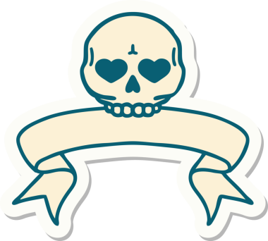 Bir insan tarafından çizilmiş kafatasının pankartıyla dövme stili etiketi