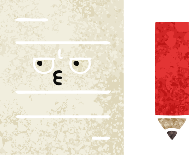 Bir insan tarafından çizilmiş bir test kağıdının retro çizim stili karikatürü