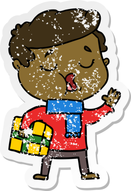 Bir insan tarafından çizilmiş şarkı söyleyen karikatürcü adamın sıkıntılı çıkartması.