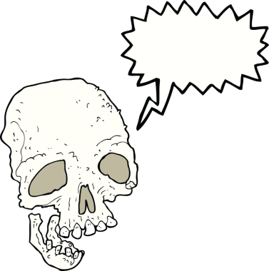 Bir insan tarafından çizilmiş eski ve ürkütücü bir kafatası çizgi filmi.