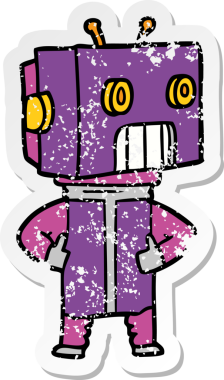 Bir insan tarafından çizilmiş karikatür robotunun sıkıntılı çıkartması.