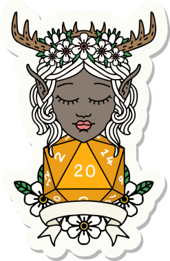 Bir insan tarafından çizilmiş doğal 20 zarlı Elf Druid karakterinin çıkartması.