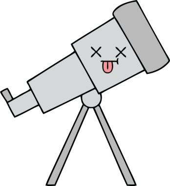Bir insan tarafından çizilmiş sevimli bir teleskop karikatürü.