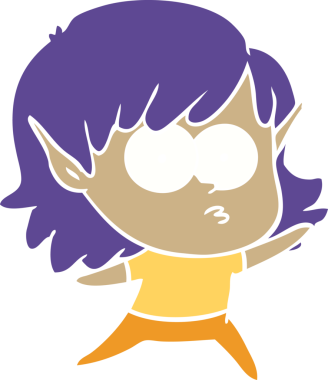 Bir insan tarafından çizilmiş düz renkli çizgi film elf kızı.