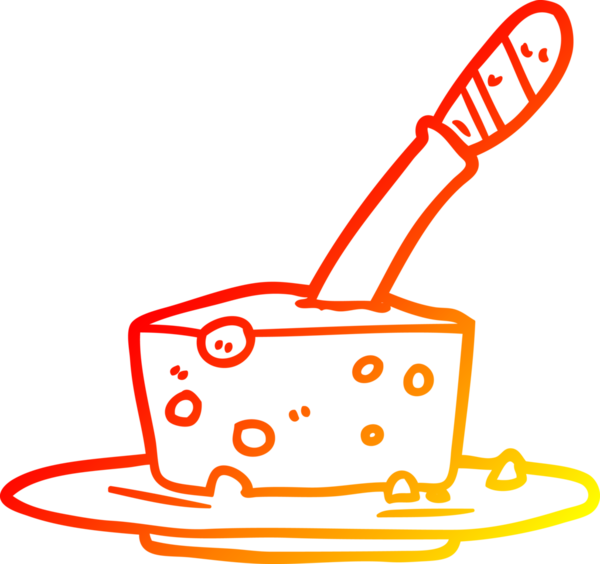 Bir insan tarafından çizilen peynir kalıbındaki bıçağın sıcak eğimli çizgisi.