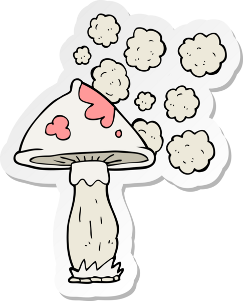 Bir insan tarafından çizilmiş karikatür mantarı çıkartması.