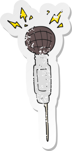 Bir insan tarafından çizilmiş bir karikatür mikrofonunun gerilimli etiketi.