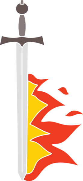 Bir insan tarafından çizilmiş garip çizgi film alevli kılıcı.