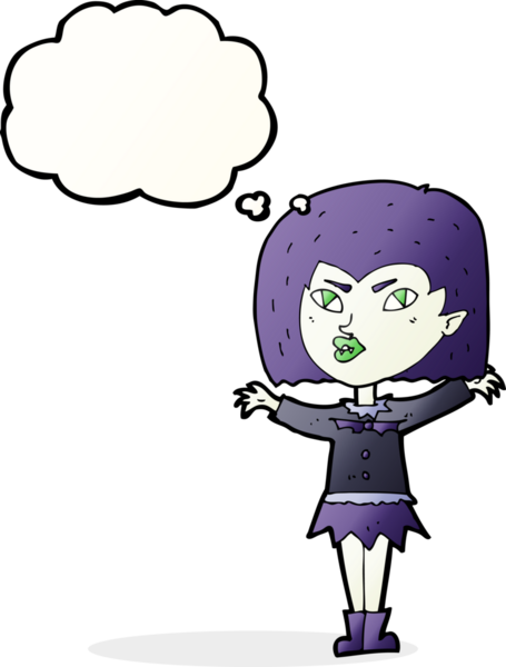 Bir insan tarafından çizilmiş düşünce balonlu vampir kız.