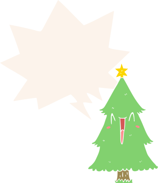 bir insan tarafından çizilmiş retro tarzı konuşma baloncuğu olan çizgi film noel ağacı