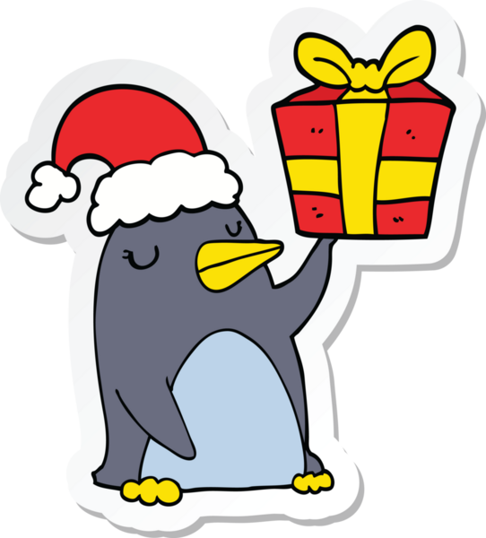 Bir insan tarafından çizilmiş karikatür penguen etiketi.