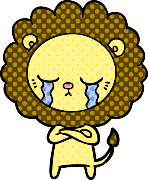 Bir insan tarafından çizilmiş ağlayan çizgi film aslanı.