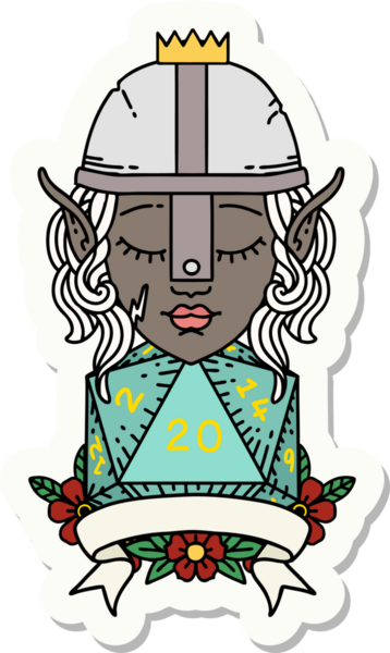 Bir insan tarafından çizilmiş doğal 20 zarlı bir elf savaşçısı çıkartması.